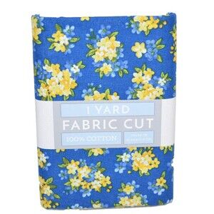 1-YARD New Blue Yellow Floral Print Cotton Fabric 36X44  Flowers